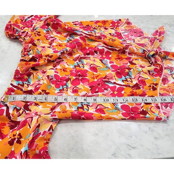 Shein Floral Off-Shoulder Tie-Front Cropped Top with Bell Sleeves Size M - Picture 8 of 8